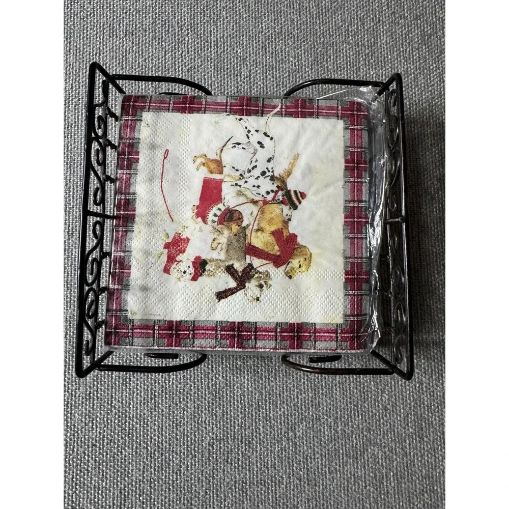 Metal Cocktail Napkin Holder With Christmas Dog Napkins